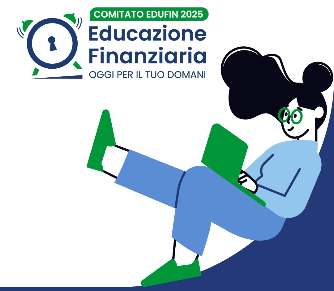 Logo ufficiale del Mese dell’Educazione Finanziaria 2025 con lo slogan “Educazione finanziaria: oggi per il tuo domani”